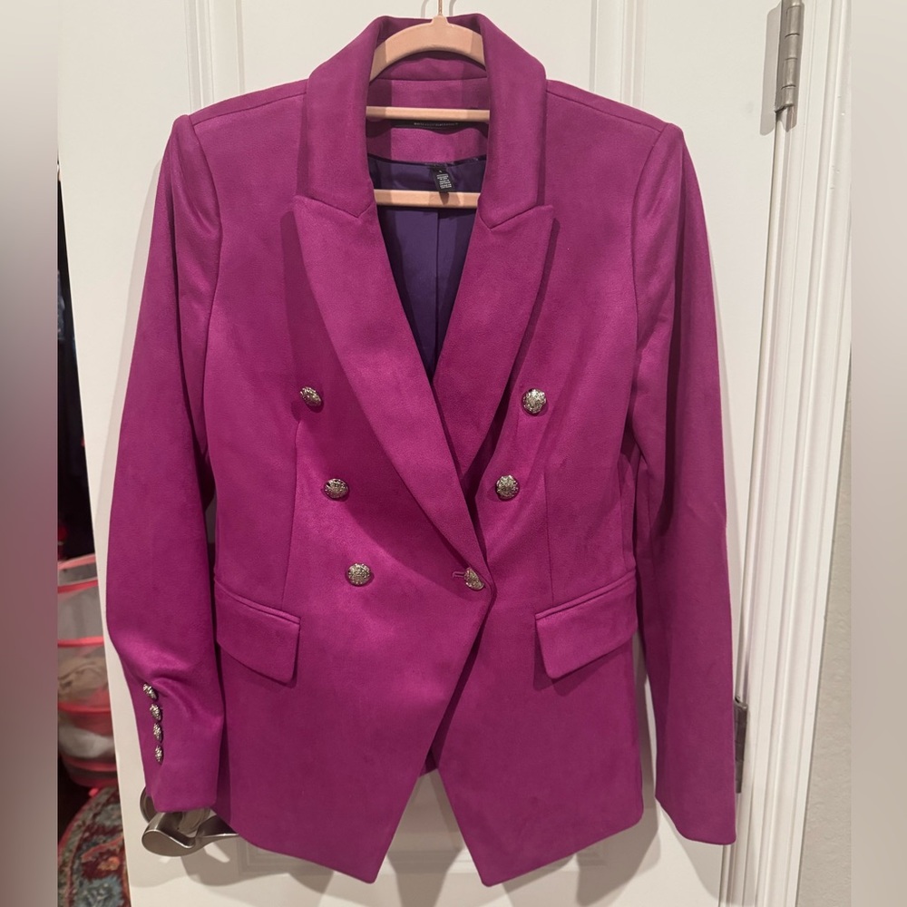 White House Black Market Double-Breasted Suede Fuchsia Blazer